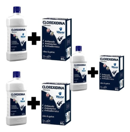 Kit 3 Shampoo + 3 Sabonete Clorexidina Dugs Anti Seborreia 