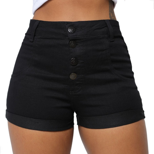 Shorts Jeans Feminino Cintura Alta Barra Dobrada Com Lycra 