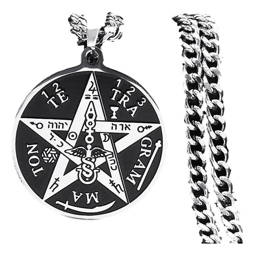 Collar Pentagrama Tetragramaton Negro Cinco Puntas Pentaculo