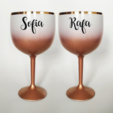 Kit 2 Taças Gin Degradê Com Borda Metalizada Rose Gold Nome