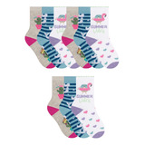 9 Pares Meias Infantil Selene Estampada Calcanhar Verdadeiro