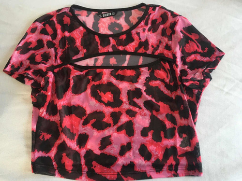 Limpia De Closet Hermosa Blusa Leopardo Rosa Semi Trans
