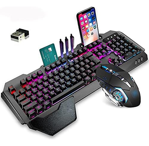 Teclado Y Mouse Inalámbricos Juegos Rainbow 16rgb Batería A