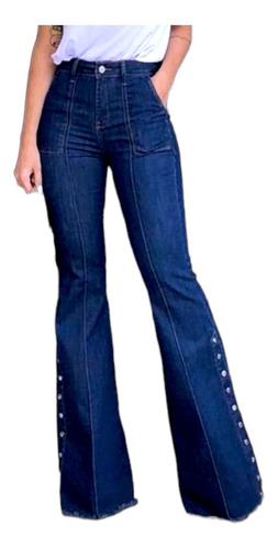 Pantalon Acampanado Jeans Push Up Denim Mujer Moda Abertura