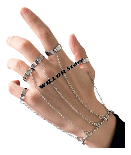 Pulsera Anillos Con Cadena Gótico Punk Rock Hombre Mujer