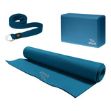 Set De Yoga Voit Tapete 3mm Y Ladrillo Color Azul