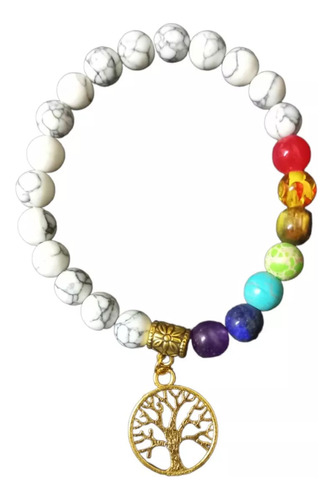 Pulsera 7 Chakras De Curazo Rosa, Howlita O Piedra Volcánica