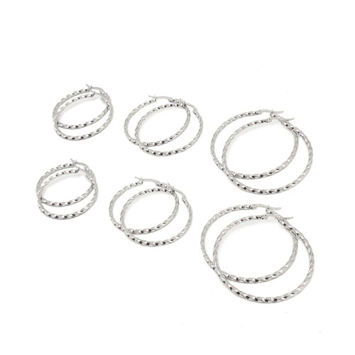 Pack 6 Pares Aros Argollas Twist Acero Quirurgico X Mayor