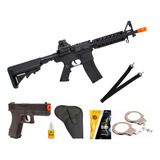 Fuzil Policial M16 M4 Airsoft + Pistola Glock + Kit Policia