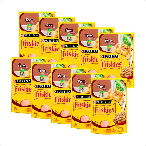 10 Ração Úmida Friskies Peru Ao Molho Para Gatos Adultos 85g