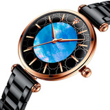 Reloj Inoxidable Nacar Brillante Elegante Mov Japones Cu Color De La Correa Negro