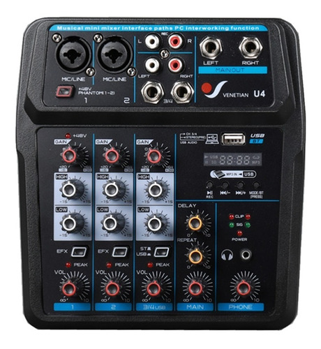 Venetian U4 Consola Mixer 4 Canales Con Interface Usb Mp3