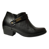 Zapato Botin Mujer Cuero Elegante Tacon Bajo  Cerrado Dama