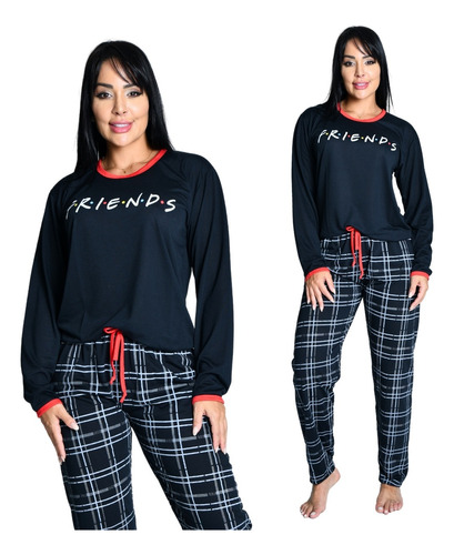 Pijama Feminino Longo Estampado Manga Longa Calça Premium