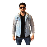 Jaqueta Jeans Masculina Slim Capuz Blusa Moletom Clara