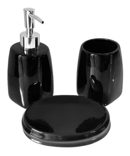 Set De Baño Porcelana Jabonera Portacepillo Dispenser Negro