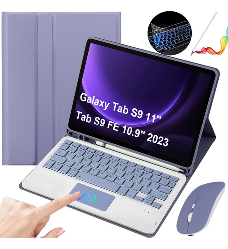 Funda Teclado Mouse+lápiz P/galaxy Tab S9 11 Y S9fe Púrpura