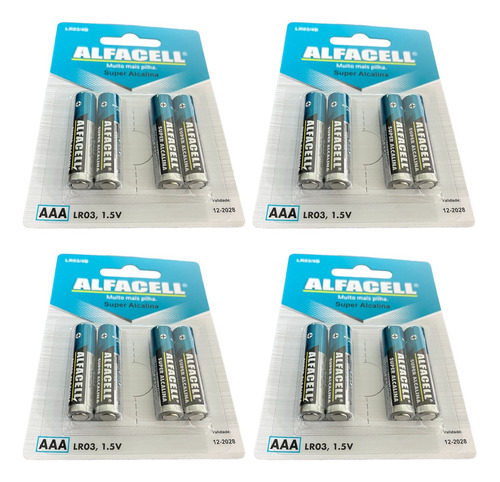 16 Pilhas Alcalinas Palito Aaa 4 Kits C/ 4 Pilhas - Alfacell