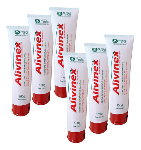 Alivinex Sebo De Carneiro Gel De Massagem 150g Kit Com 6