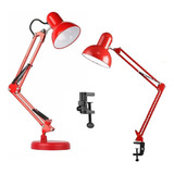 Luminária Mesa Abajur Lâmpada Articulada 2x1 Garra Flex Com 2 Bases Led Spot Refletor Escritório Quarto Gimpo Mt811c Cor Da Cúpula Vermelho