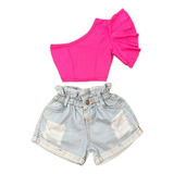 Roupa Infantil Meninas Blogueiras Cropped Nula Manga E Short