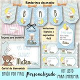 Kit Imprimible Ovejita Y Osito #1 Celeste Baby Shower Oveja