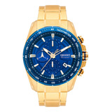 Relógio Orient Masculino Dourado A Prova D'água 100 Metros Cor Do Bisel Azul Cor Do Fundo Azul