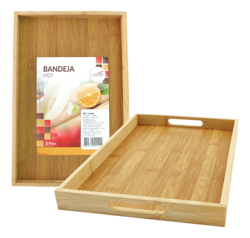 Bandeja Retangular De Bambu Mdf 33x22cm Decoração Casita