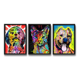 3 Quadros Gato Shitzu American Bully Cachorro Pop Art Pet