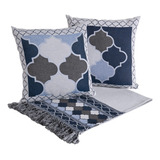 Kit Peseira Grécia 5 Peças King Tecido Jacquard Azul