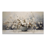 Cuadro Panoramico Maceta Flores Blancas 120 X 60 Cms Moderno