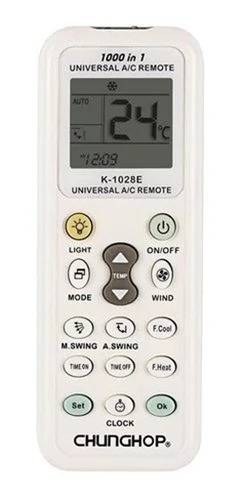 Control Remoto Para Aire Acondicionado Chunghop K-1028e Color Blanco