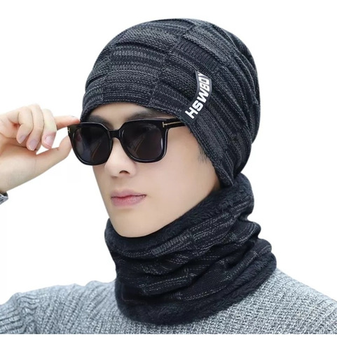 Gorro Unissex Cachecol Gola Touca Inverno Frio Chapéu De Lã 