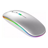 Mouse Sem Fio Recarregável Hmaston Led Rgb 1600 Dpi Wirelles Cor Prata