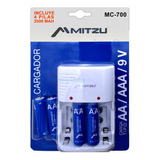 Kit Cargador Con 4 Pilas Recargables Kit Ni-mh 9v Pp3 Aa Aaa