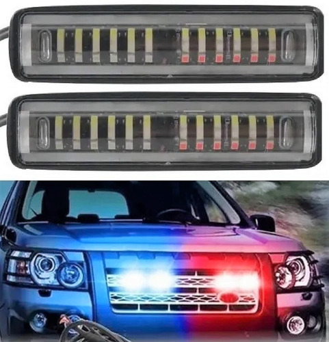 Barras 2pz Lupas Led Faros Luz Fija-estrobo Azul/rojo Codigo