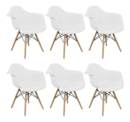 Kit 6 Cadeiras Charles Eames Eiffel Design Wood Com Braços