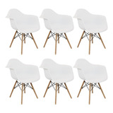Kit 6 Cadeiras Charles Eames Eiffel Design Wood Com Braços