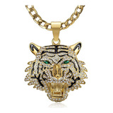 Cubana Cadena Eslabones Hip Hop Collares Tigre De Diamantes