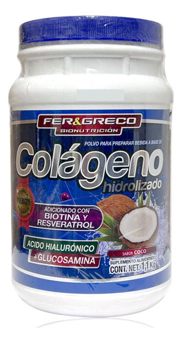 Suplemento En Polvo Fer & Greco  Colágeno Hidrolizado Sabor Coco En Pote De 1.1kg