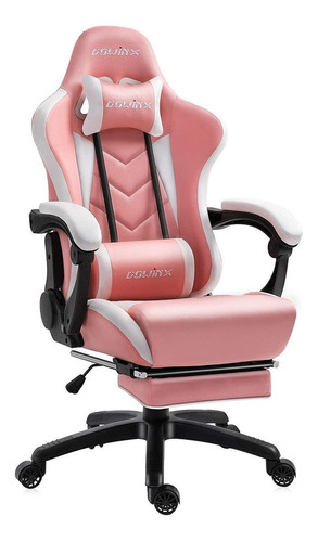 Silla De Escritorio Dowinx 6688 Ls-6688 Gamer Ergonómica  Rosa Y Blanca Con Tapizado De Cuero Sintético