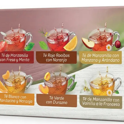 LAGG'S - Surtido de Tés Frutales 100% Natural 6 Sabores - Infusiones sin Cafeína para Disfrutar Caliente o Frío con Fresa, Menta, Mandarina, Naranja, Durazno y Arándano - 72 Sobres | MercadoLibre