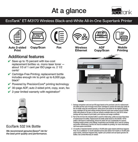 Epson Ecotank Et-m3170 Impresora De Supertanque Monocromo In