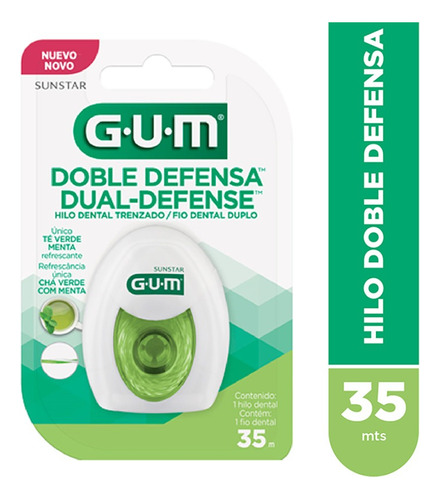 Hilo Dental Gum Trenzado Dual-doble Defensa Te Verde X 35 M