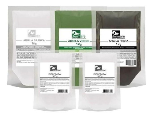 Kit Argilas Branca Verde Preta 1k E 2 Dolomita 500g