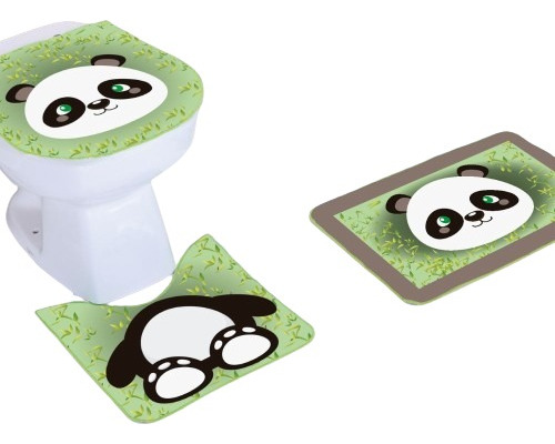 Jogo Conjunto Tapetes De Banheiro 3 Peças Divertido Panda