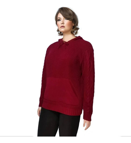 Blusa Feminina Plus Size Lã Tricot Capuz E Bolso 460