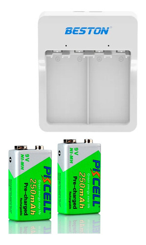 Cargador Pilas 9v Li-ion/nimh + 2 Baterías Recargable 250mah