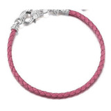 Pulsera Pink Cuero Trenzado Con Gancho  