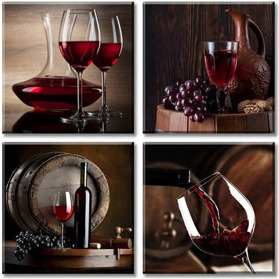 4 Cuadros Decorativos Vino Canvas Cocina Arte Moderno Vino | Meses sin interés